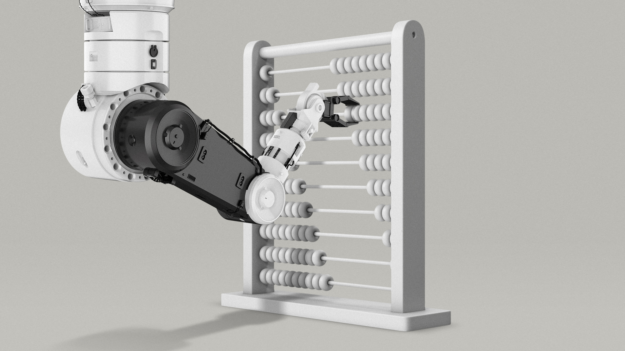 Illustration of a robotic arm counting on an abacus