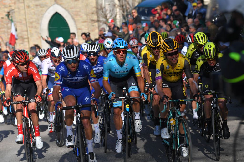 Tony Martin grimaces as he helps set the pace on one of the climbs