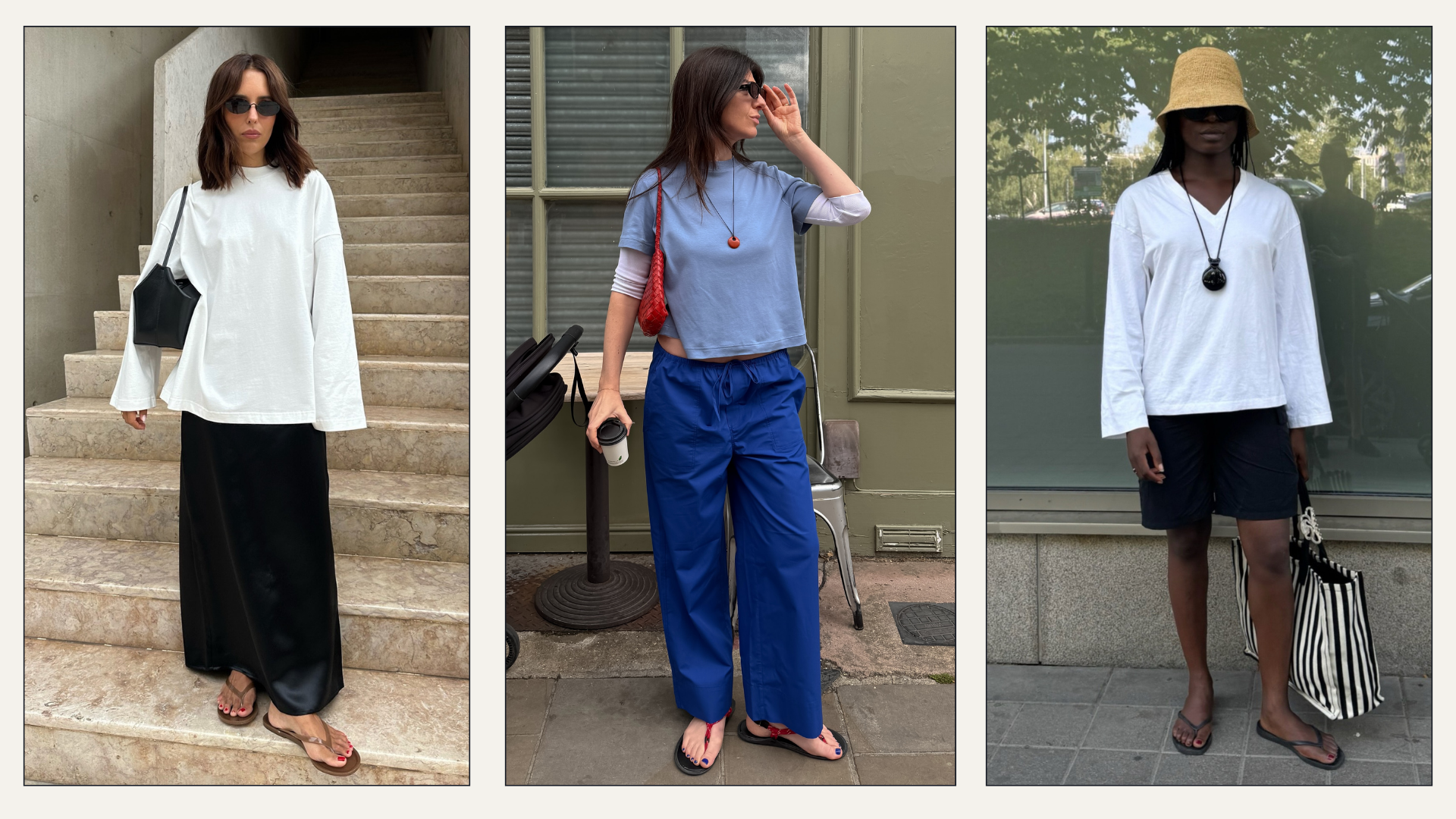 Influencers Francesca Saffari, Chrystelle Eriksberger and Débora Rosa wearing long sleeve t-shirts. 