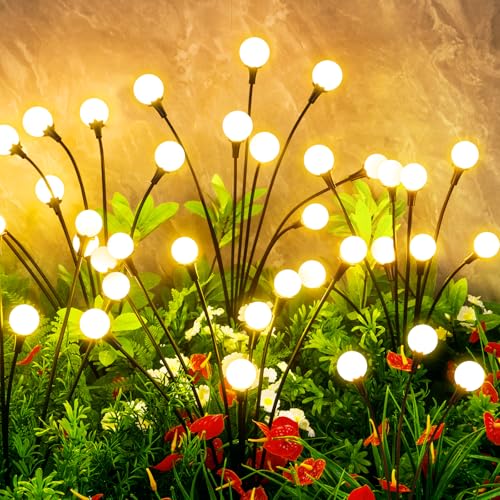 Vignuto Solar Lights Outdoor Waterproof 4 Pack of 32 Leds Garden Patio Firefly Decoration Unique Gifts Women Grandparents