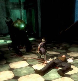 A Protector and a Gatherer examine a victim in dark section of Rapture. Irrational Games said BioShock will feature an A.I.