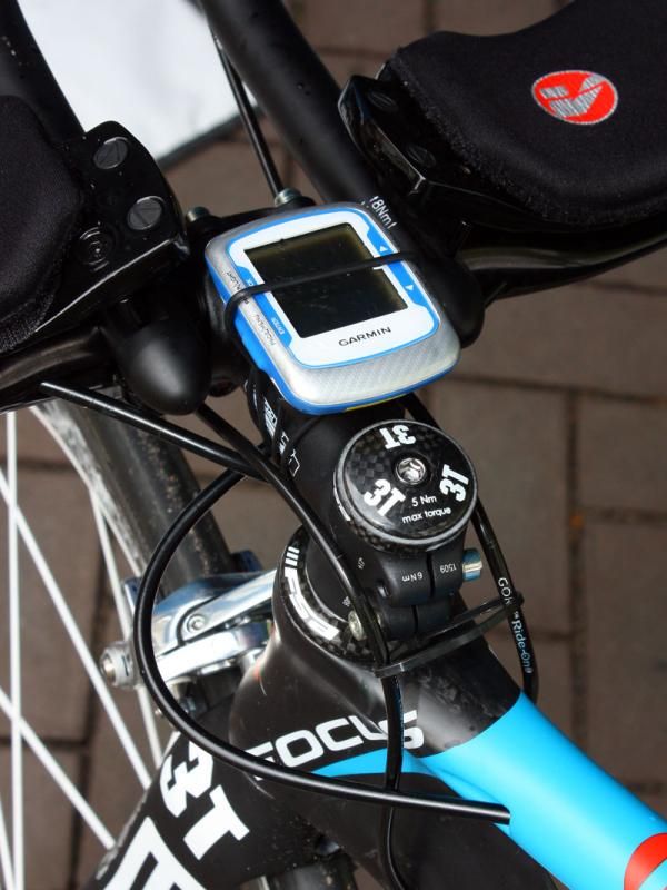 Milram mechanics added a zip-tie to keep the team's Garmin Edge 500 computers from inadvertently ejecting.