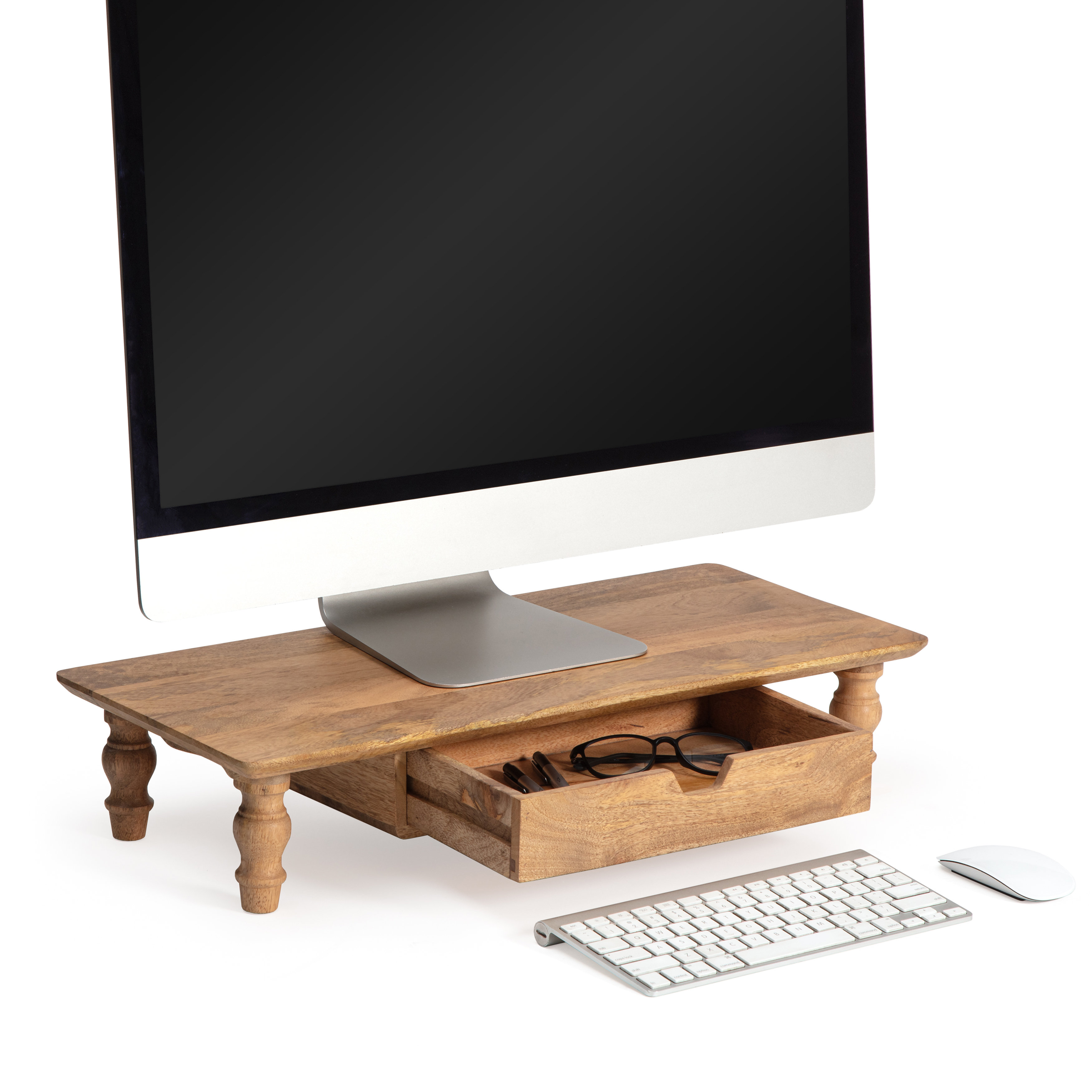 Bascum Wood Monitor Stand With Drawer