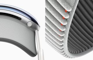 Detaljbilder av headsettet Apple Vision Pro.