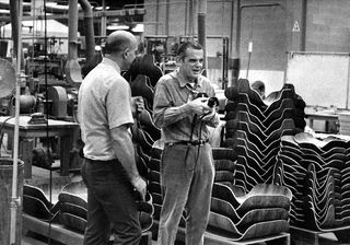 Eames photographing the Eames Lounge Chair and Ottoman production at Herman Miller
