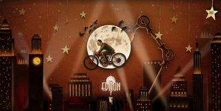 Screenshot from The Neverlands site showing a man cycling through the night sky