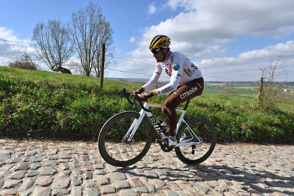 Belgian Greg Van Avermaet of AG2R Citroen Team pictured during a training session on the track of the Ronde van Vlaanderen cycling race Friday 02 April 2021 The 105th edition of the cycling race will take place on Easter Sunday 04 AprilBELGA PHOTO DIRK WAEM Photo by DIRK WAEMBELGA MAGAFP via Getty Images