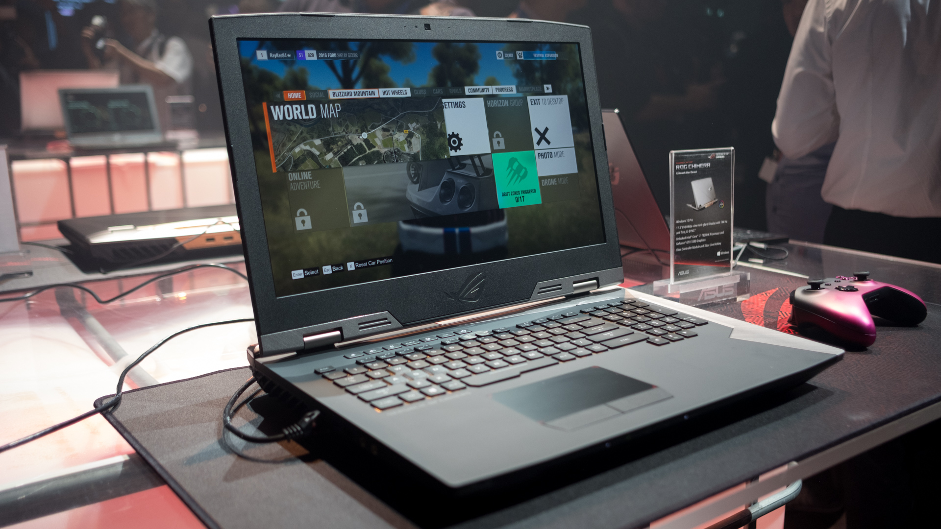 A gaming laptop on a desk