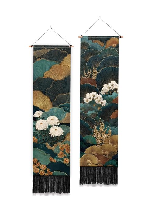 Japanese Fan Style Wall Tapestry With Tassels