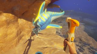 An alien fish being threatened by a hammer