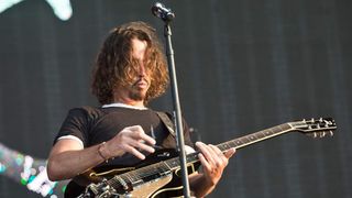 Guitarist and vocalist Chris Cornell of American rock group Soundgarden performing live on stage at Hellfest on June 22, 2014