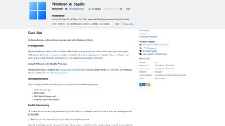 The Windows AI Studio marketplace listing