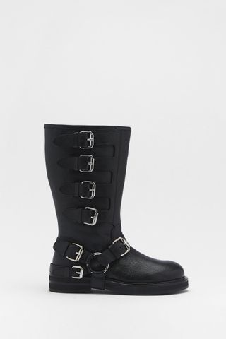 Real Leather Multi Buckle Biker Boots