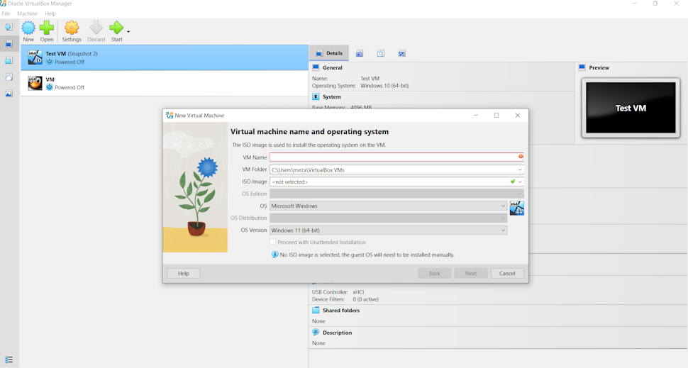 Setting up a virtual machine on VirtualBox