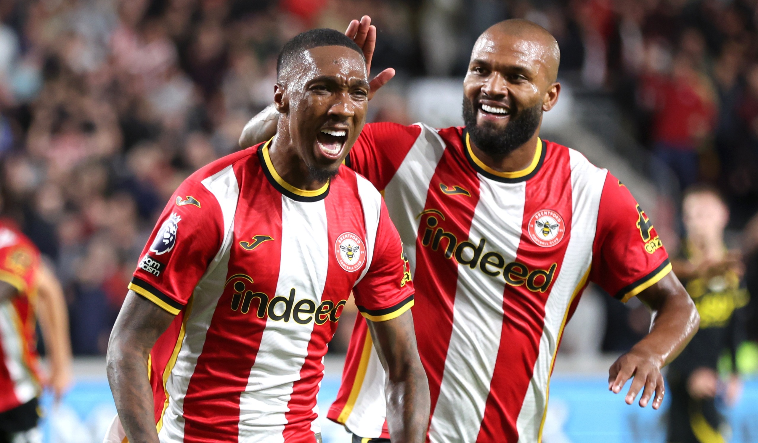 Brentford's Jaidon Anthony celebrates scoring his side's first goal of the Premier League 2026/27 match against Chelsea at Gtech Community Stadium on September 18, 2026 in Brentford, United Kingdom