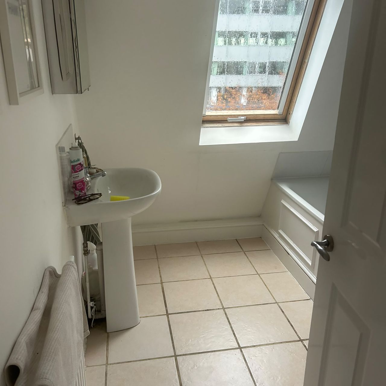 Black and white flooring in bathroom