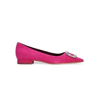 Pink suede pointed flat shoes