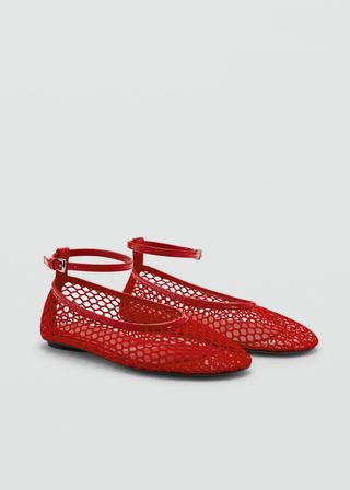 Mesh ballerinas with buckle straps