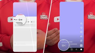 A split image showing new AI labels on YouTube videos