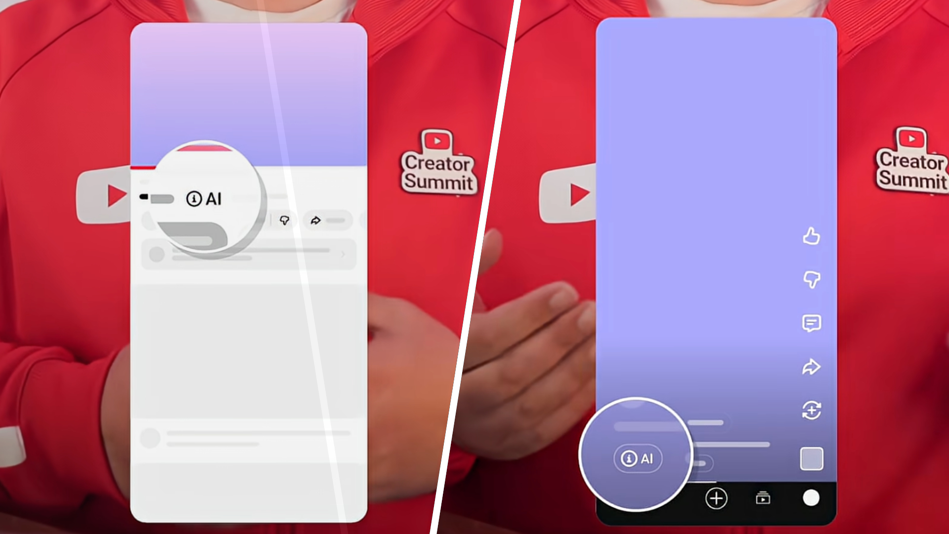 A split image showing new AI labels on YouTube videos