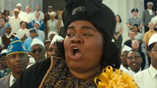 Mahalia Jackson (Da'Vine Joy Randolph) singing at the March on Washington in Rustin