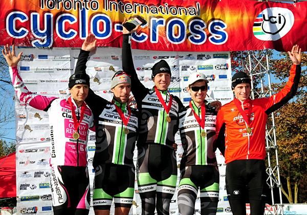 The elite men's podium topped by Jeremy Powers (Cycocrossworld.com/Canondale).