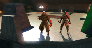 An image of characters from Dark Souls standing atop the Halo Blood Gulch bunker from the Dark Souls: Remastest mod