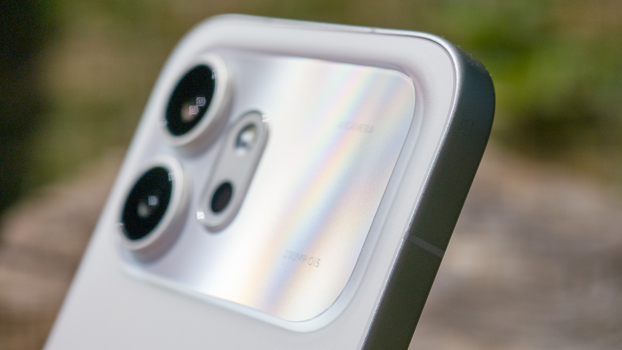 Close-up of the Honor 600's hardware in white