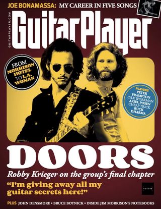 Robby Krieger (left) and Jim Morrison adorn the cover of Guitar Player's June 2021 issue