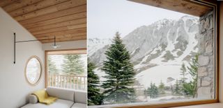 The chalet's large windows frame the Alpine views