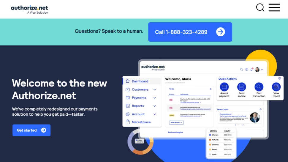 Website screenshot of Authorize (September, 2025)