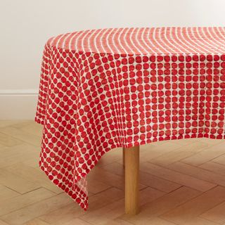 red cherry patterned linen tablecloth