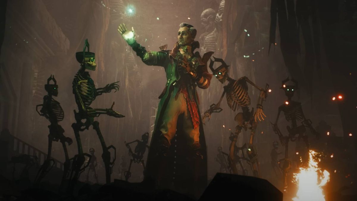 Emmrich commanding skeletons in a screenshot from Dragon Age: The Veilguard&#039;s reveal trailer.