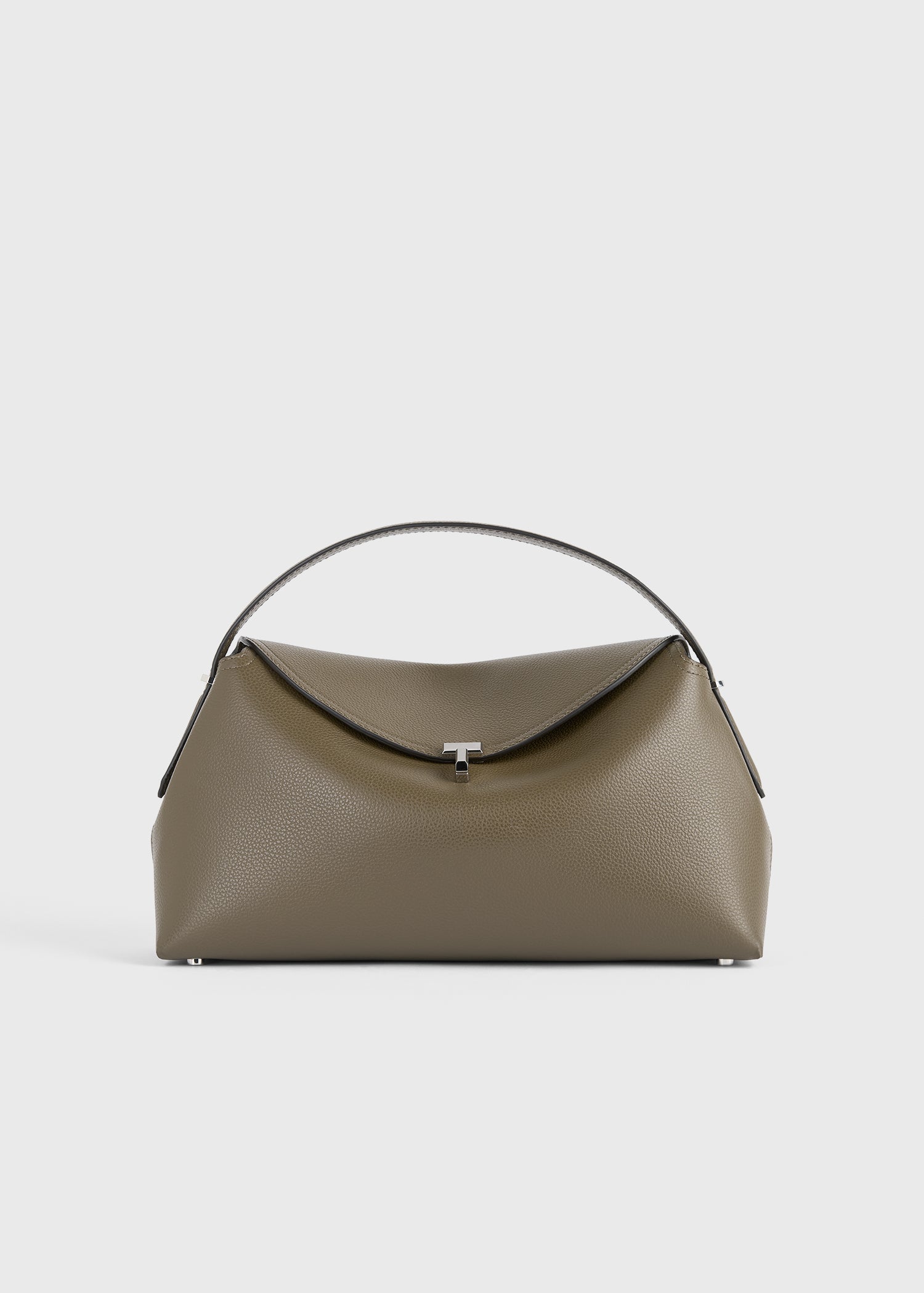 T-Lock Grained-Leather Top Handle Dark Taupe