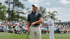 Rory McIlroy holds his putter during round two of The 2025 Masters