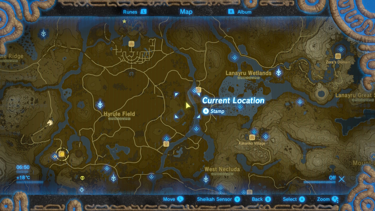 View map of the location of the Hyrule Field Breath of the Wild Captured Memories collectible