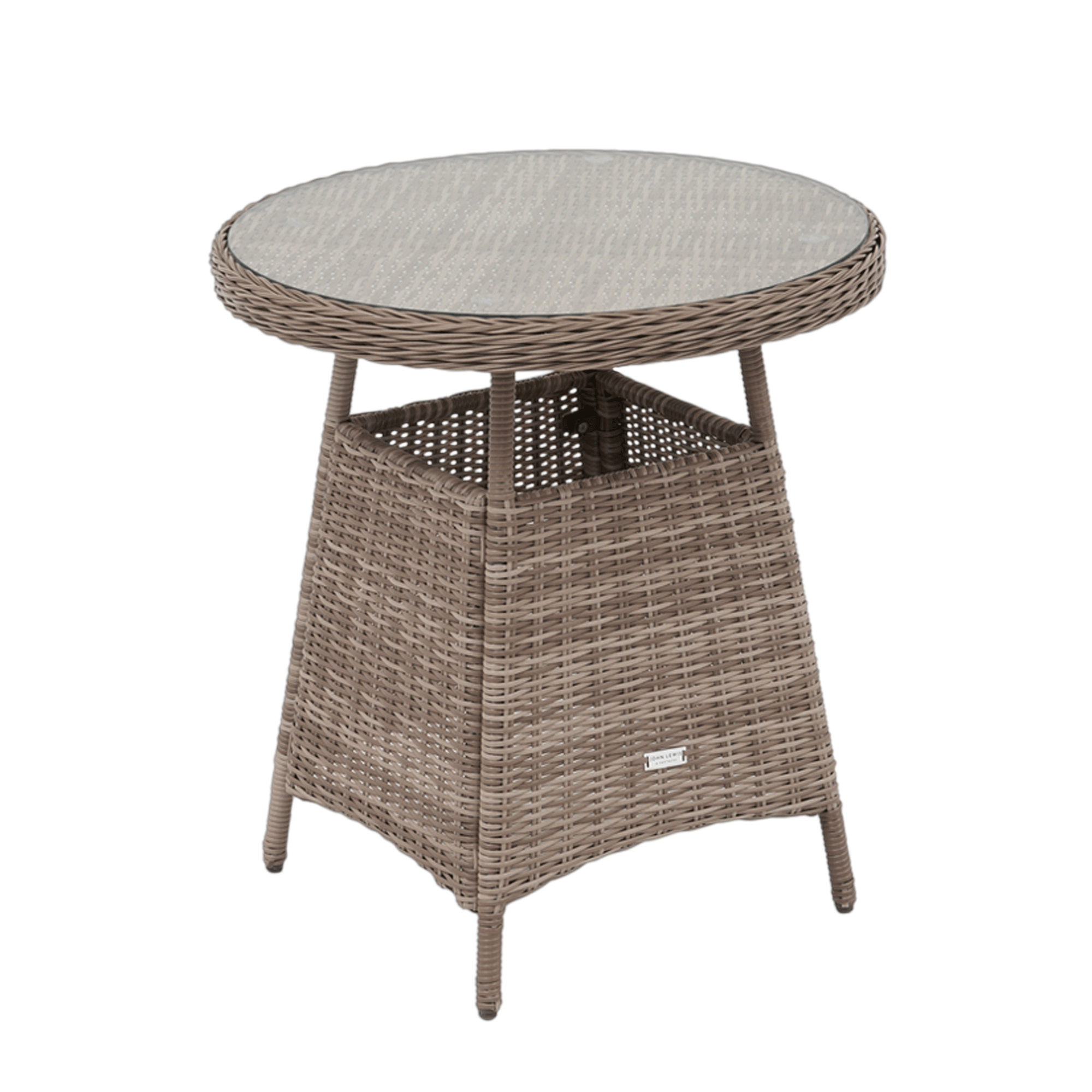 John Lewis Rye Woven Round Garden Bistro Table against a white background