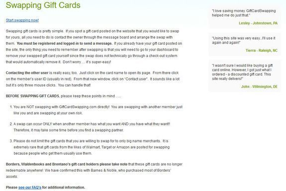 GiftCardSwapping.com image: You can swap your unwanted gift cards directly with other customers.