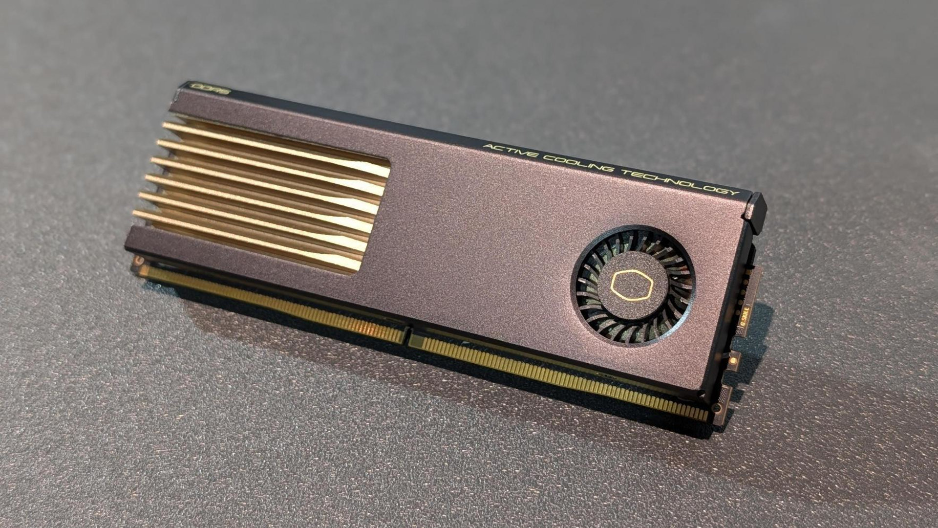 A photo of a Cooler Master/G.Skill MasterDimm DDR5 memory UDIMM, as taken by G.Skill to promote the products launch at Computex 2026