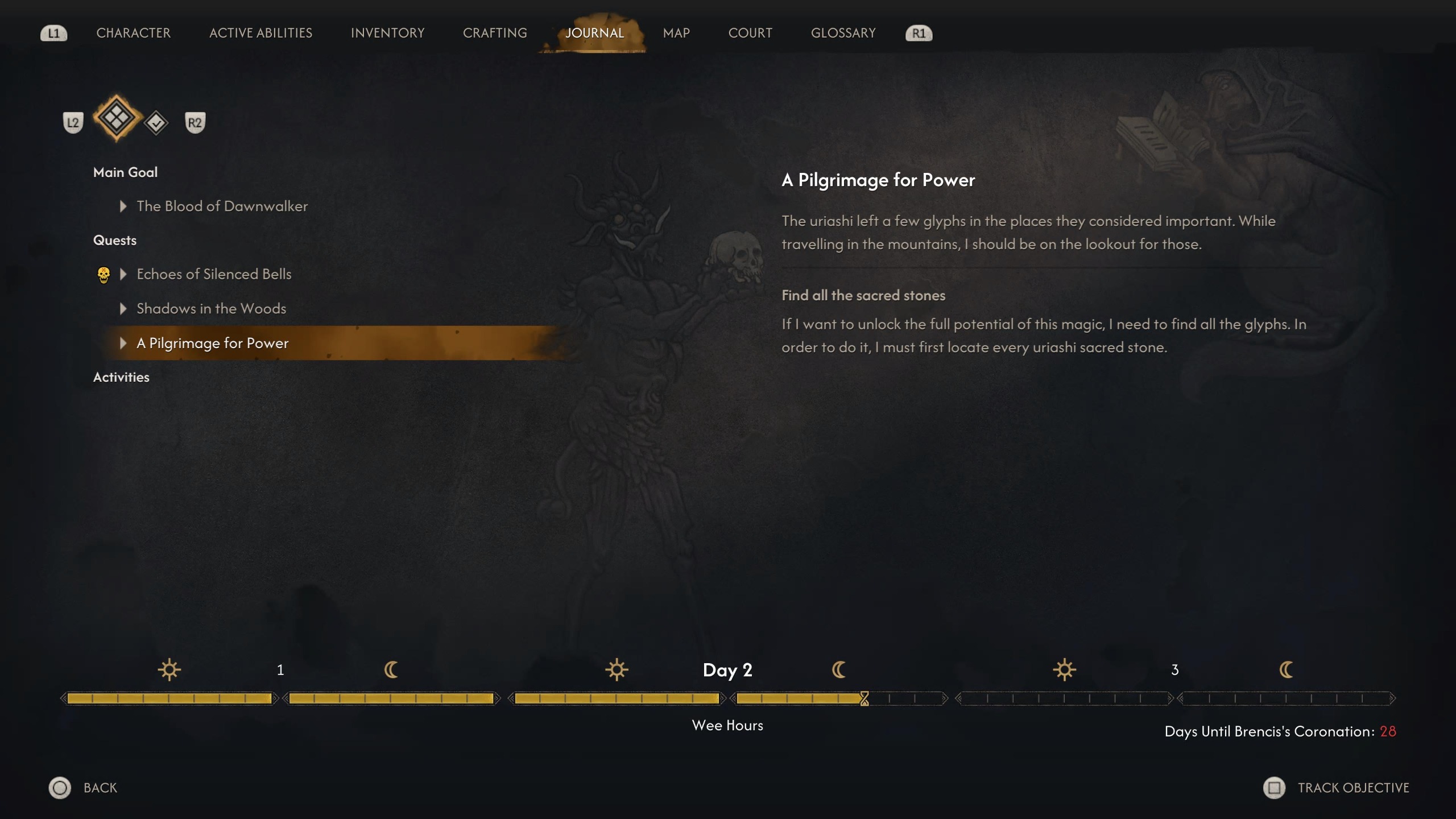 The Blood of Dawnwalker screenshot showcasing the game's time mechanic