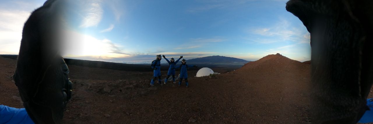 Space.com's Chelsea Gohd takes her first Marswalk with the crew of Sensoria 2 at the HI-SEAS Mars analog habitat in Hawaii on Nov. 5, 2020.