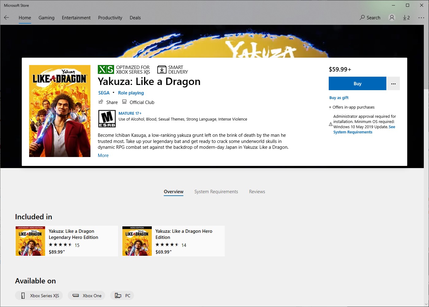 Yakuza in Microsoft Store