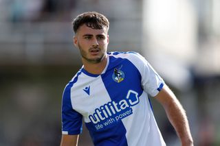 Aaron Collins of Bristol Rovers during the Sky Bet Football League One match between Bristol Rovers and Shrewsbury Town at The Memorial Stadium on August 27, 2022 in Shrewsbury, England
