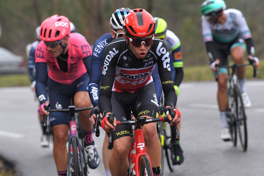 BESSGES FRANCE FEBRUARY 05 Gerben Thijssen of Belgium and Team Lotto Soudal during the 51st toile de Bessges Tour du Gard 2021 Stage 3 a 1548km stage from Bessges to Bessges Breakaway EDB2020 on February 05 2021 in Bessges France Photo by Luc ClaessenGetty Images