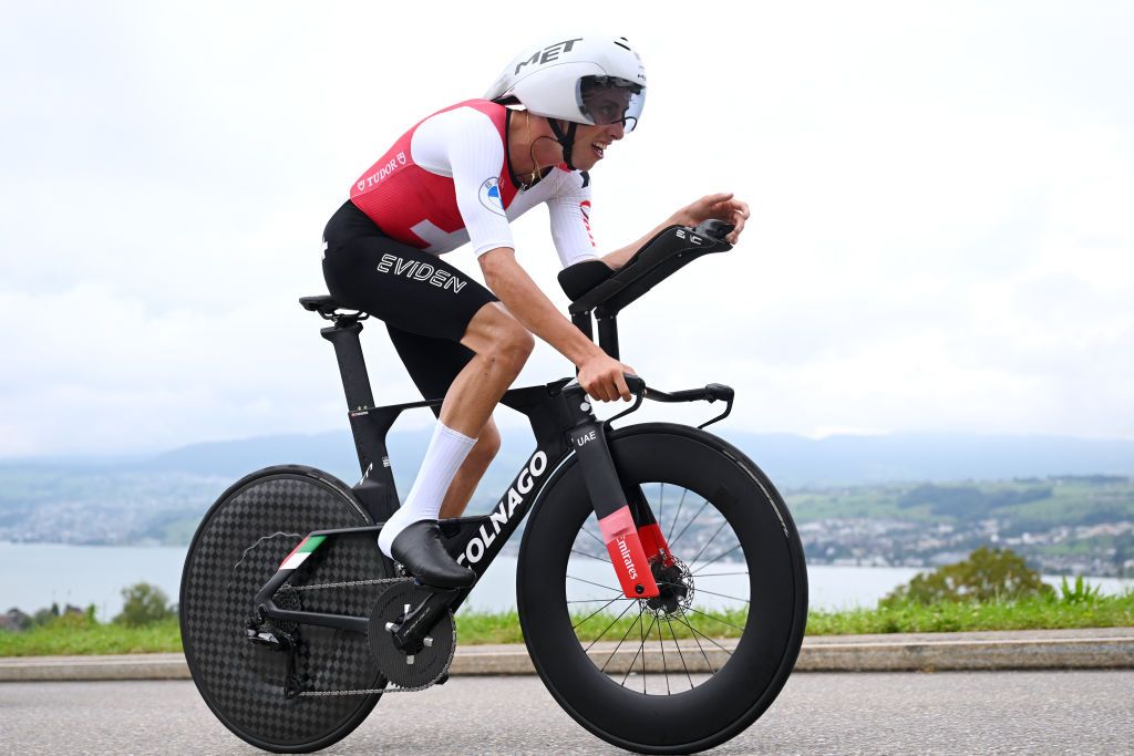 ZURICH SWITZERLAND SEPTEMBER 23 Jan Christen of Team Switzerland sprints during the 97th UCI Cycling World Championships Zurich 2024 Mens U23 Individual Time Trial a 299km one day race from Zurich to Zurich on September 23 2024 in Zurich Switzerland Photo by Dario BelingheriGetty Images