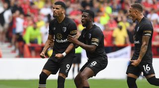 Dominic Solanke of AFC Bournemouth celebrates with teammates after scoring their second goal during the Premier League match between Nottingham Forest and AFC Bournemouth at City Ground on September 03, 2022 in Nottingham, England.