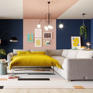 A Snug corner sofa bed in a colourful modern living room