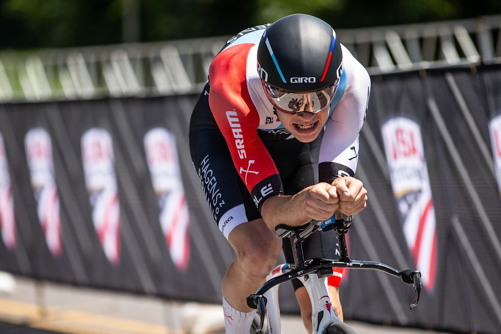 Ian Garrison en route to winning the 2019 USA Cycling Pro Road Championships Time Trial