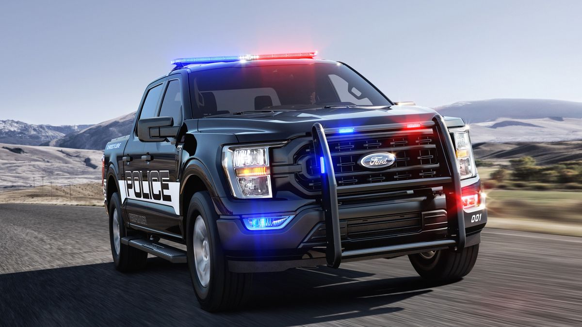 Ford police pick-up truck in motion