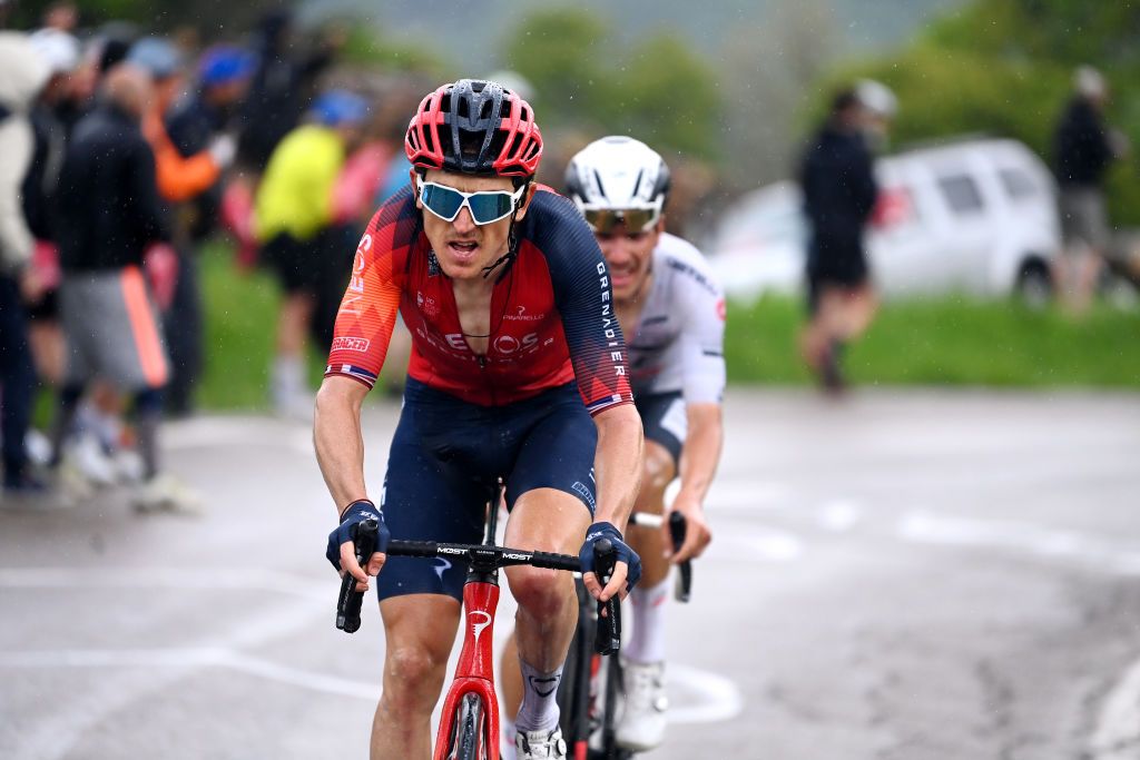 MONTE BONDONE ITALY MAY 23 LR Geraint Thomas of The United Kingdom and Team INEOS Grenadiers and Joo Almeida of Portugal and UAE Team Emirates White best young jersey attack in the breakaway during the 106th Giro dItalia 2023 Stage 16 a 203km stage from Sabbio Chiese to Monte Bondone 1642m UCIWT on May 23 2023 in Monte Bondone Italy Photo by Tim de WaeleGetty Images